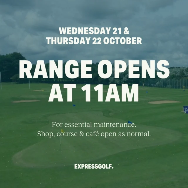 Range update ⛳
The driving range will open at 11am on Wednesday 21 and Thursday 22 October for essential maintenance. It's open as normal today.
The shop, course and café are open as normal both days.